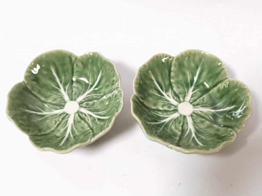 Pr. of Bordallo Pinheiro Porcelain Green Cabbage B (1 of 3)
