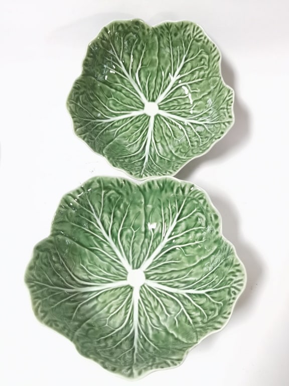 Pr. of Bordallo Pinheiro Porcelain Green Cabbage B (1 of 4)