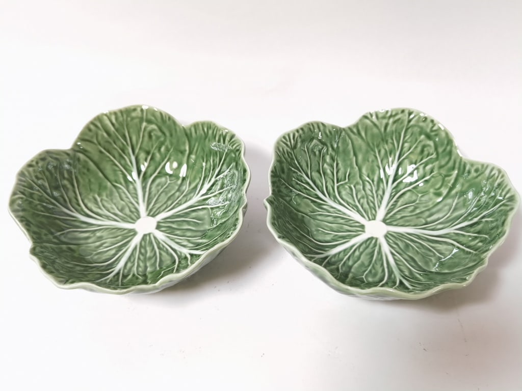 Pr. of Bordallo Pinheiro Porcelain Green Cabbage B (1 of 3)