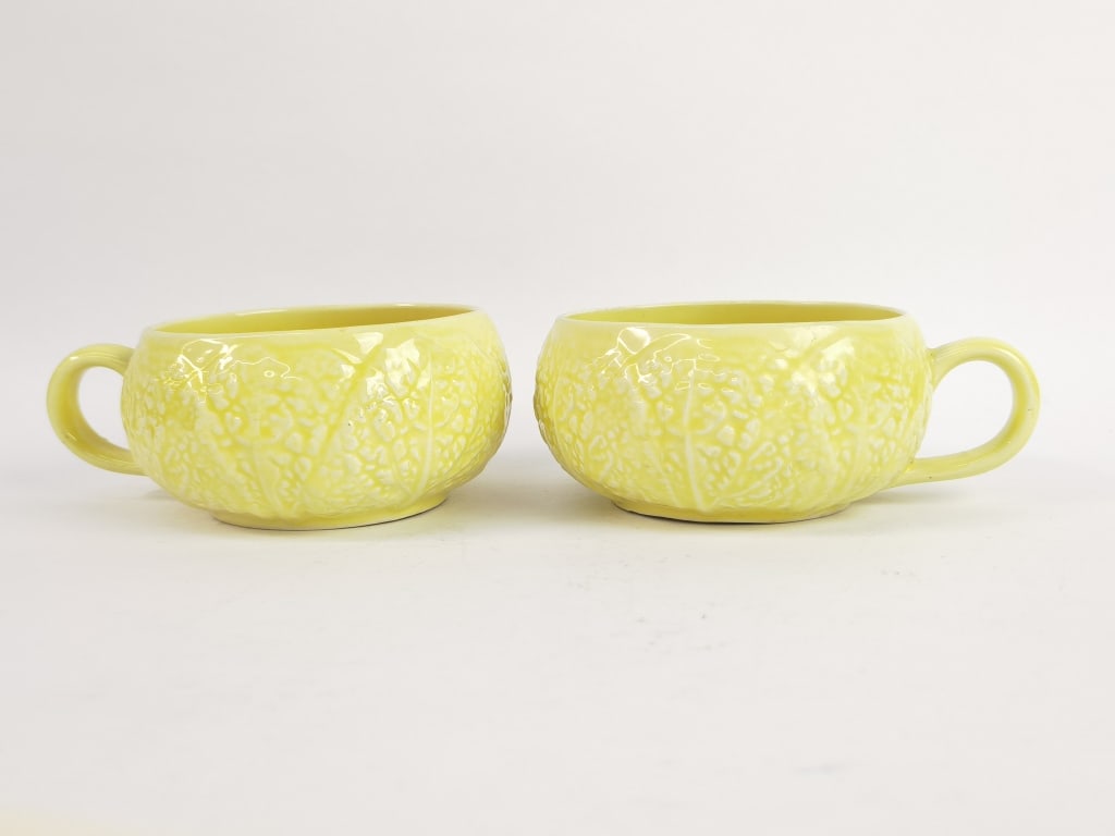 Pr. of Vintage Secla Porcelain Yellow Cabbage Soup: Pr. of Vintage Secla Porcelain Yellow Cabbage Soup Bowls, 6in