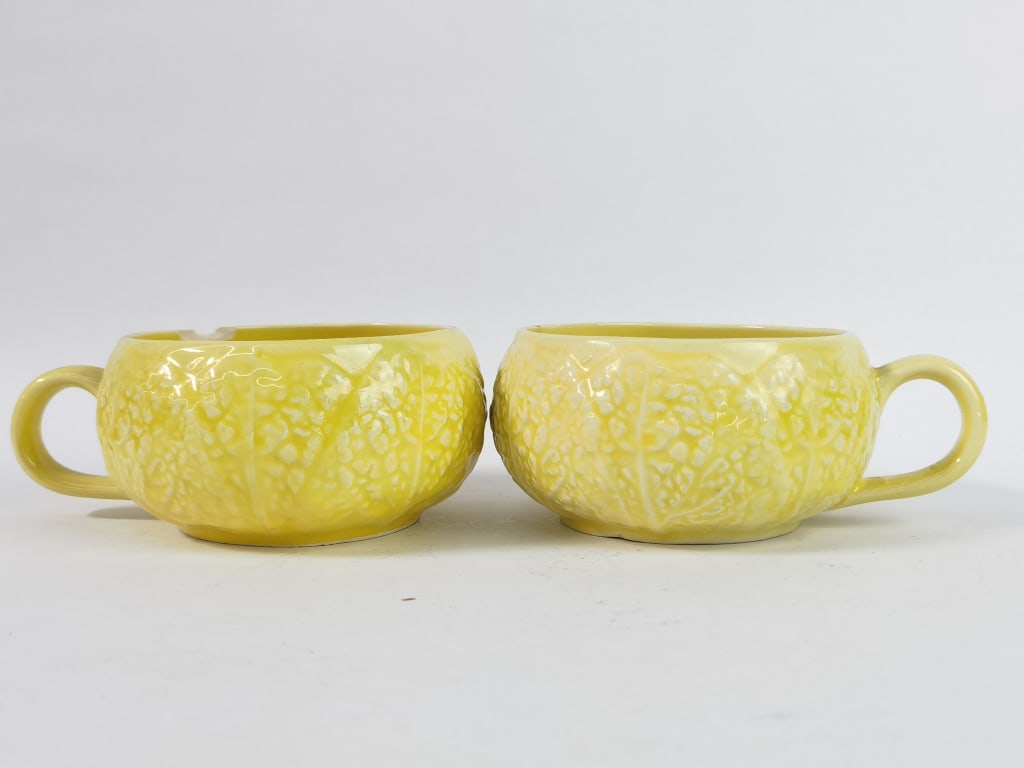 Pr. of Vintage Secla Porcelain Yellow Cabbage Soup: Pr. of Vintage Secla Porcelain Yellow Cabbage Soup Bowls, 6in