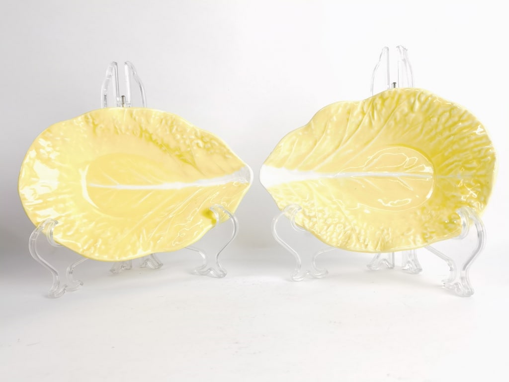 Pr. of Secla Portugal Porcelain Yellow Cabbage Pla: Pr. of Secla Portugal Porcelain Yellow Cabbage Plates, 8in