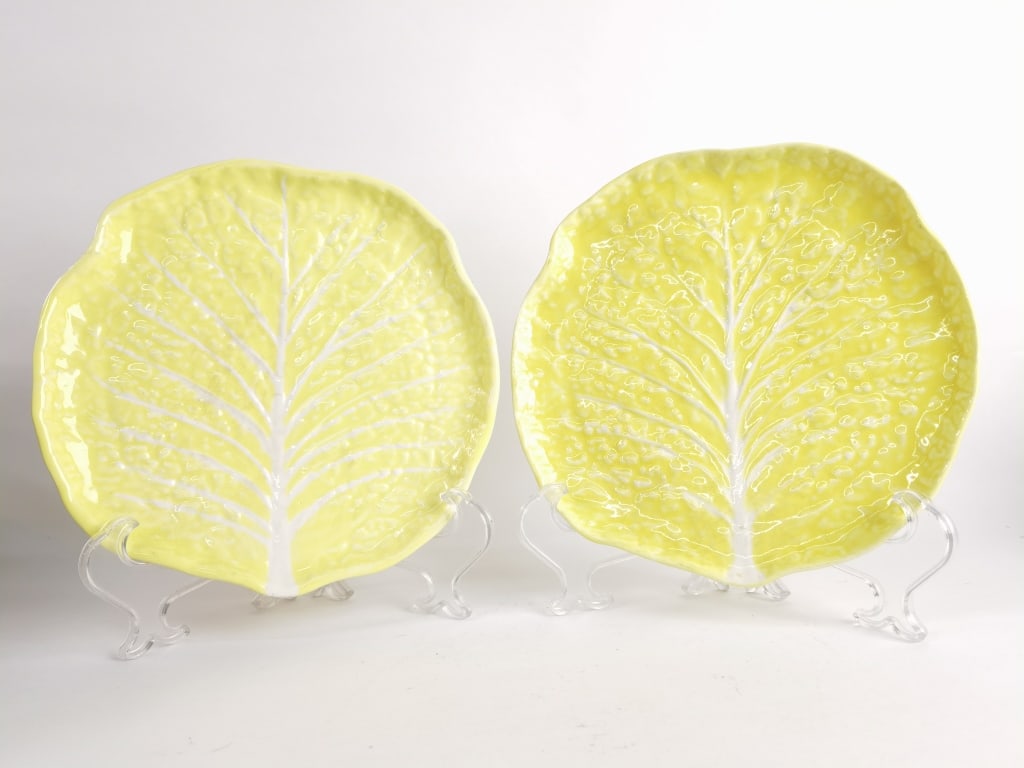 Pr. of Secla Portugal Porcelain Yellow Cabbage Pla: Pr. of Secla Portugal Porcelain Yellow Cabbage Plates, 9in