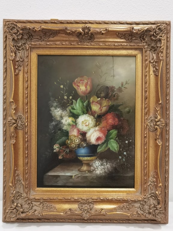 Anonymous Floral Still Life Oil Painting on Wood (1 of 5)