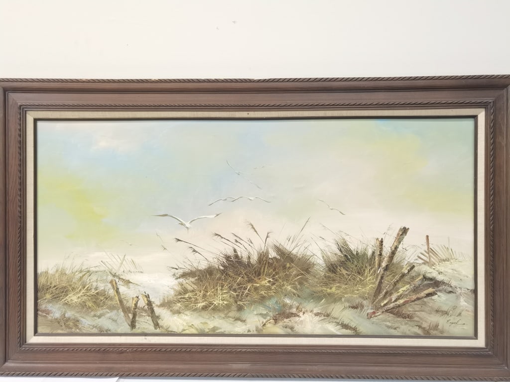 Signed Engel Seaside Oil Painting on Canvas (1 of 6)