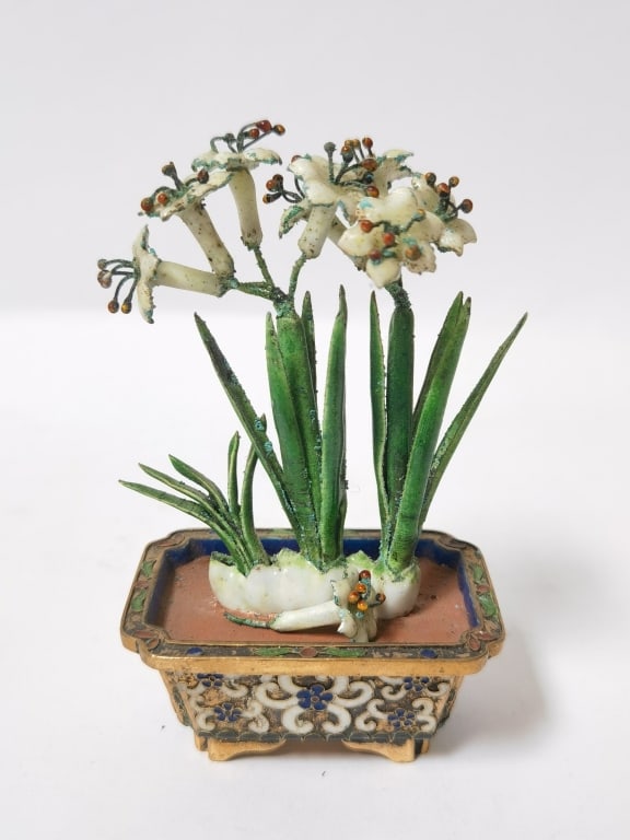 Vintage Chinese Enamel over Metal Flower Pot (1 of 4)