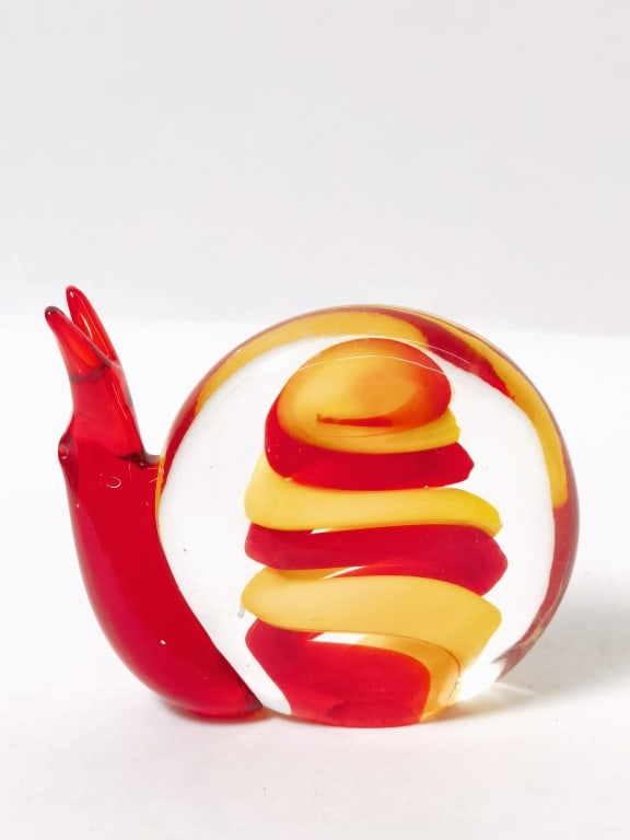 Vintage Murano Italy Red/Yellow Art Glass Snail (1 of 3)