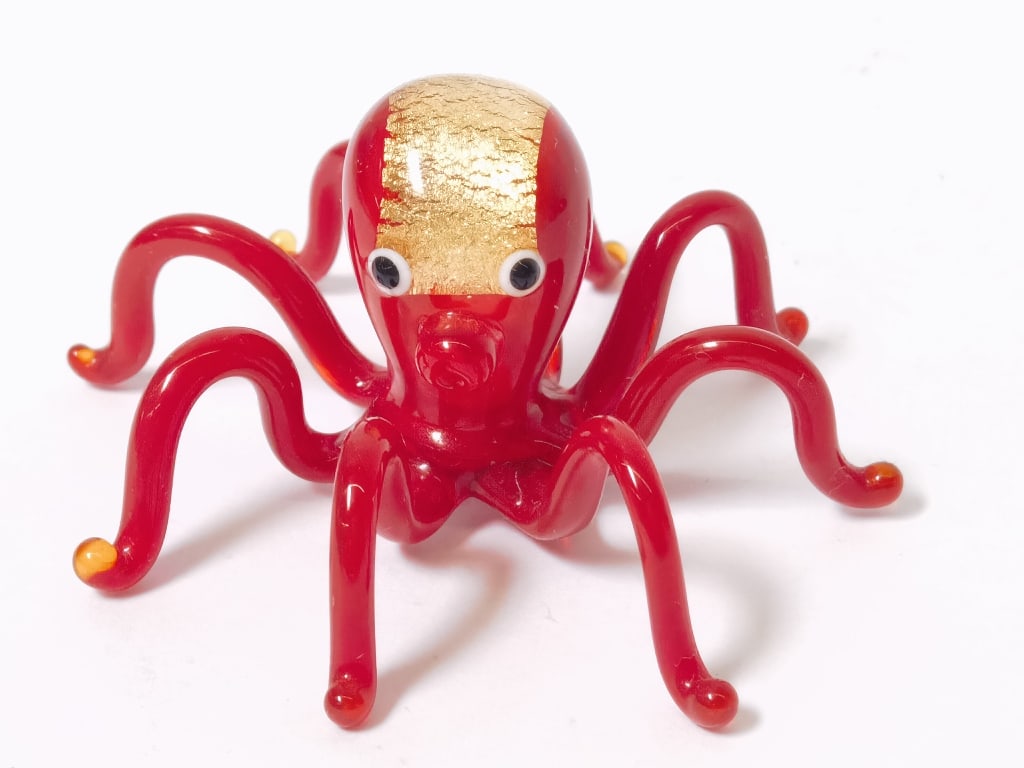 Vintage Murano Italy Red/Glitter Art Glass Octopus (1 of 4)