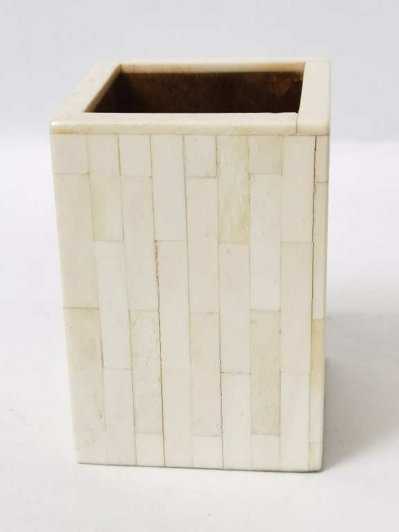 India Rectangular Bone Inlay Pen or Brush Pot - 2
