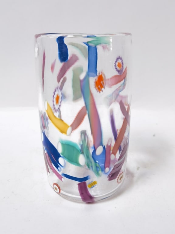 Signed Bruce Freund Millefiori Glass: Signed Bruce Freund Millefiori Glass, 5 3/8in by 3in