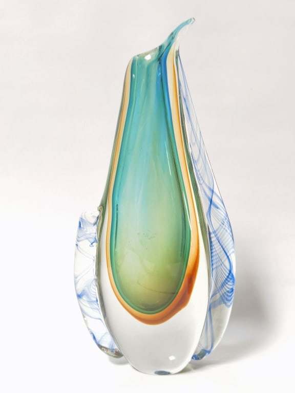 Vintage Murano Italy Latticino Sommerso Art Glass: Vintage Murano Italy Latticino Sommerso Art Glass Vase, 12in