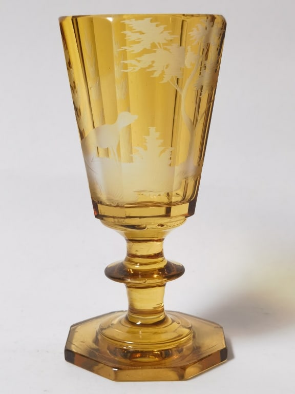 19th C. Bohemian Engraved Amber Glass Vase (1 of 8)