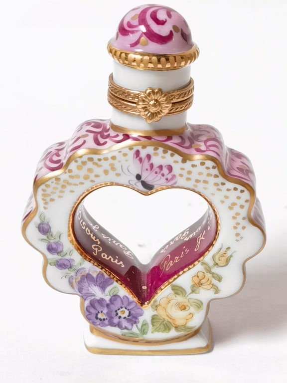 Vintage Limoges France Peint Main Porcelain Perfum: Vintage Limoges France Peint Main Porcelain Perfume Bottle, 3.5in