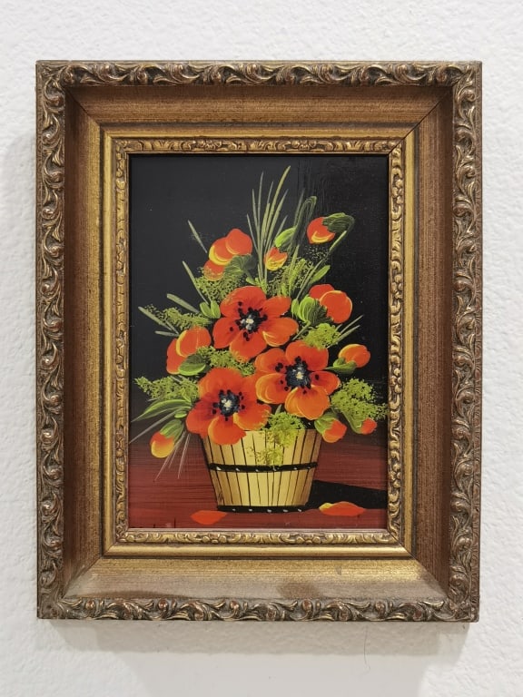 Signed M. Lak Floral Still Life Oil Painting on Bo: Signed M. Lak Floral Still Life Oil Painting on Board, 10in by 7.75in