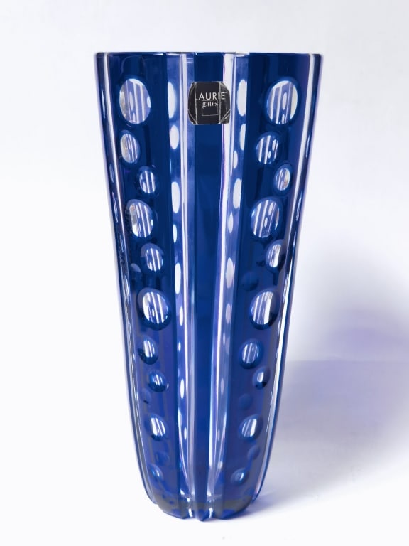 Laurie Gates Cobalt Blue Cut-to-Clear Glass Vase (1 of 4)