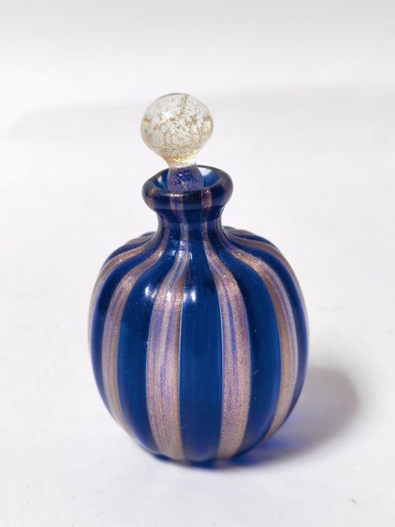 Murano Italy Blue and Glitter Striped Glass Perfum (1 of 3)