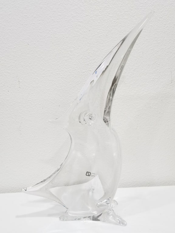 Large V. Nason & C. Murano Italy Clear Glass Bird: Large V. Nason & C. Murano Italy Clear Glass Bird, 19in by 12.25in by 4in