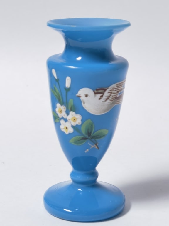 Vintage Hand-Painted Blue Bristol Glass Vase (1 of 4)