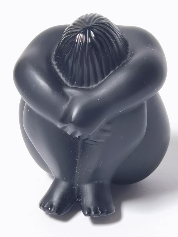 Lalique France Frosted Black Crystal Nu Reve Figue (1 of 5)