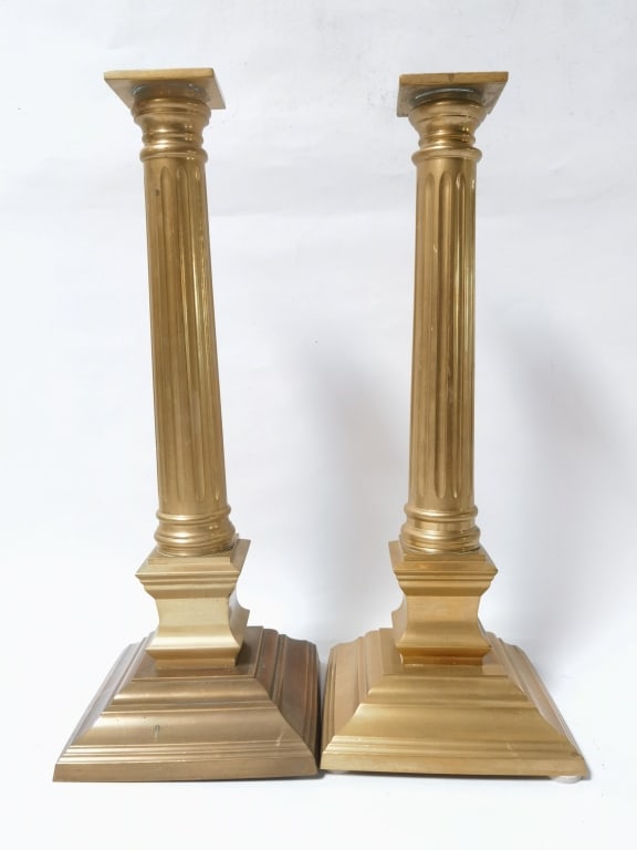 Pr. of Large Brass Column Candle Holders (1 of 4)