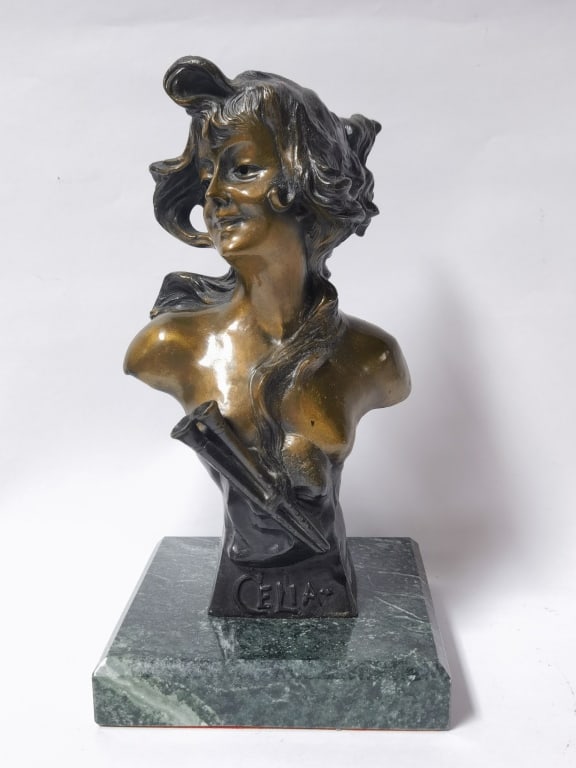 Signed Contemporary Patinated Bronze "Celia" Bust (1 of 6)