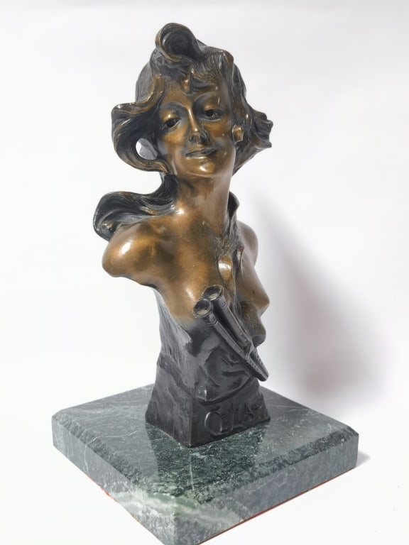 Signed Contemporary Patinated Bronze "Celia" Bust - 2