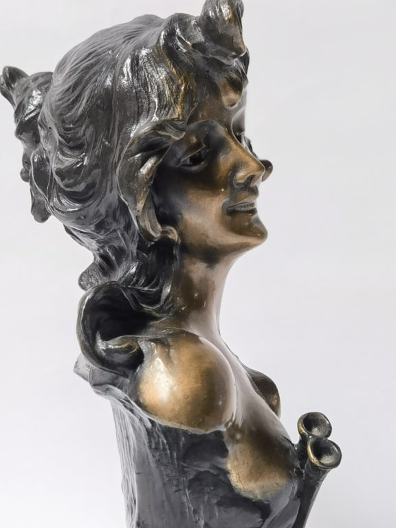Signed Contemporary Patinated Bronze "Celia" Bust - 3