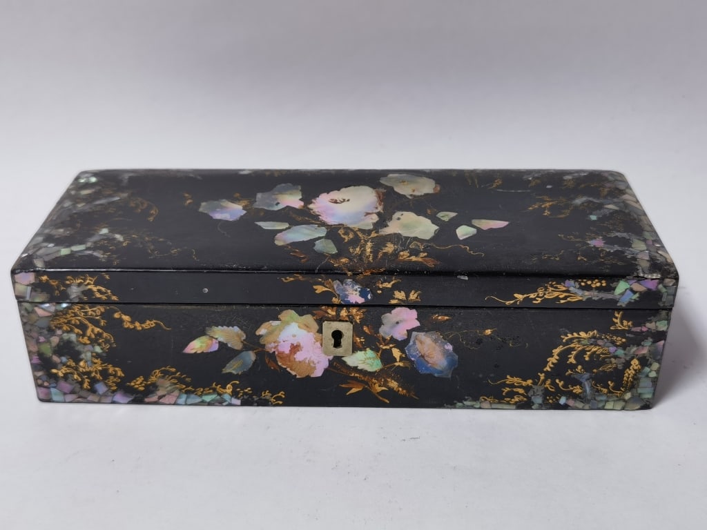 Antique Black Lacquer Mother-of-Pearl Papier Mache (1 of 5)