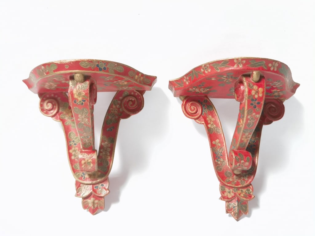 Pr. of Antique Chinese Gilt Red Lacquer Painted Wa (1 of 6)