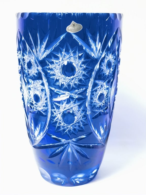 Vintage Czech Blue Cut-to-Clear Glass Vase (1 of 6)