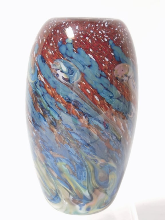 2004 Joel Bloomberg Splatter Swirl Art Glass Vase (1 of 9)
