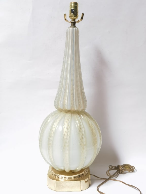 Vintage Murano Italy Gold Glitter Ribbed Opaline G (1 of 5)