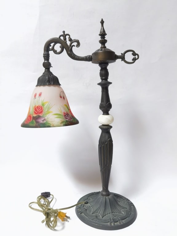 Vintage Single Arm Hand Painted Glass Shade Lamp (1 of 5)