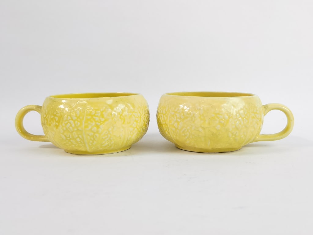 Pr. of Vintage Secla Porcelain Yellow Cabbage Soup: Pr. of Vintage Secla Porcelain Yellow Cabbage Soup Bowls, 6in