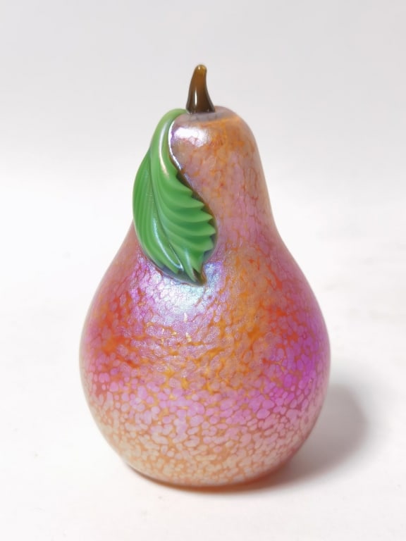 Orient & Flume Iridescent Art Glass Pear Paperweig (1 of 5)