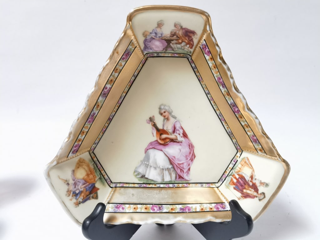 Vintage European Gilt Porcelain Courting Scene Dre (1 of 5)