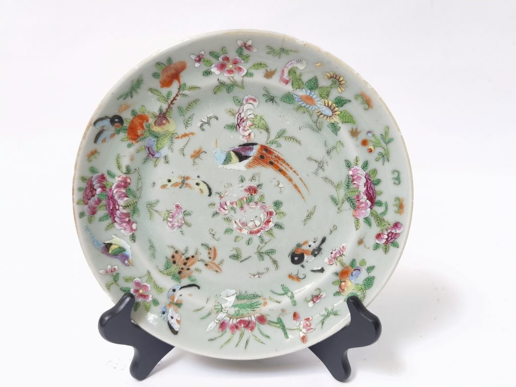 19-20th C. Chinese Porcelain Pea Glaze Famille Ros (1 of 6)