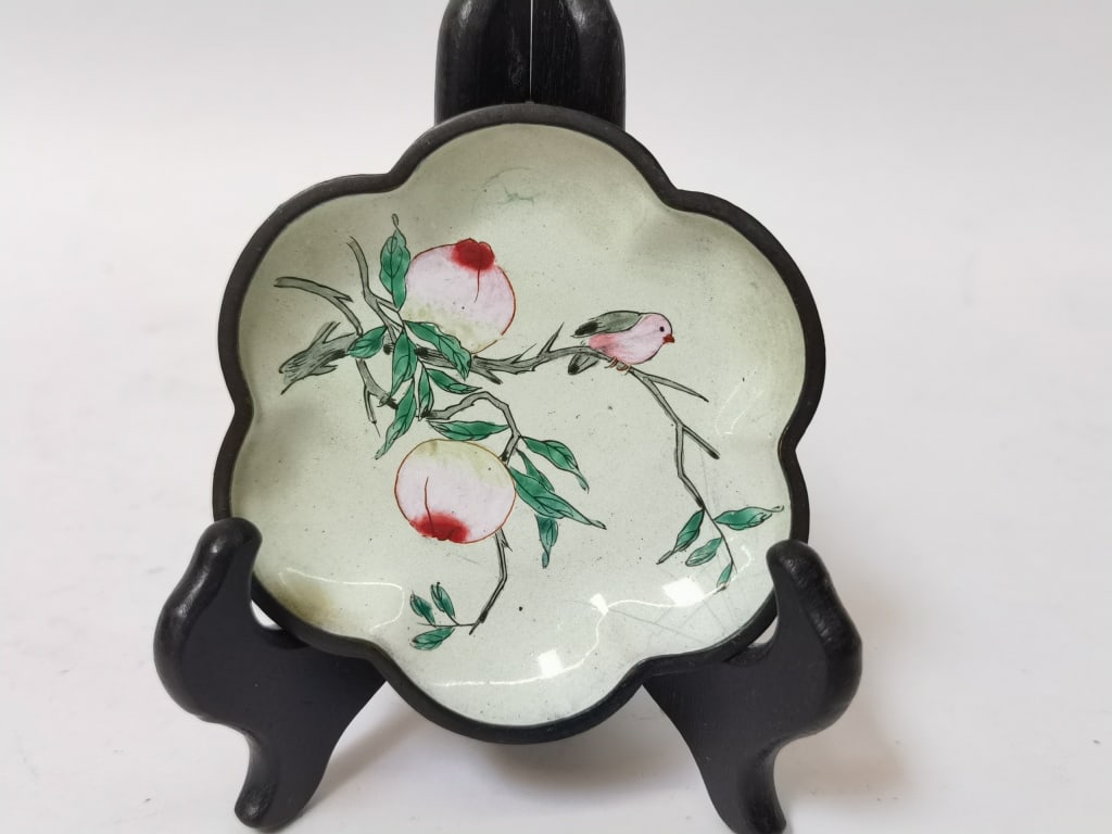 Vintage Chinese Enamel over Bronze Lobed Dish (1 of 4)