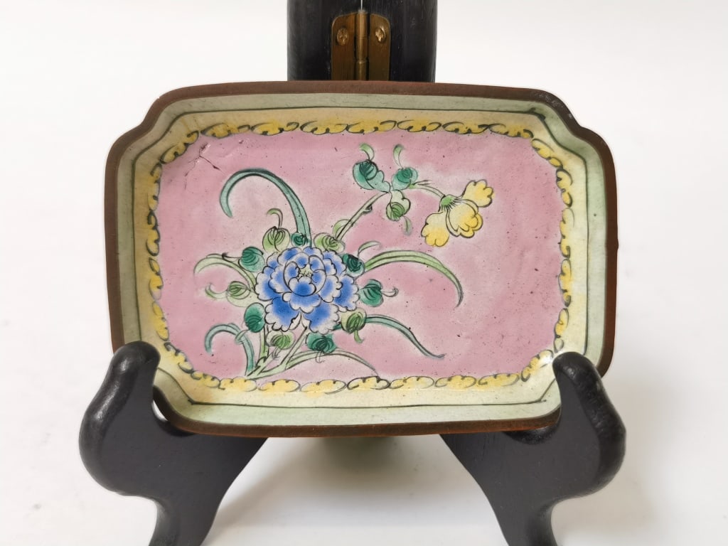 Vintage Chinese Enamel over Bronze Dish (1 of 3)