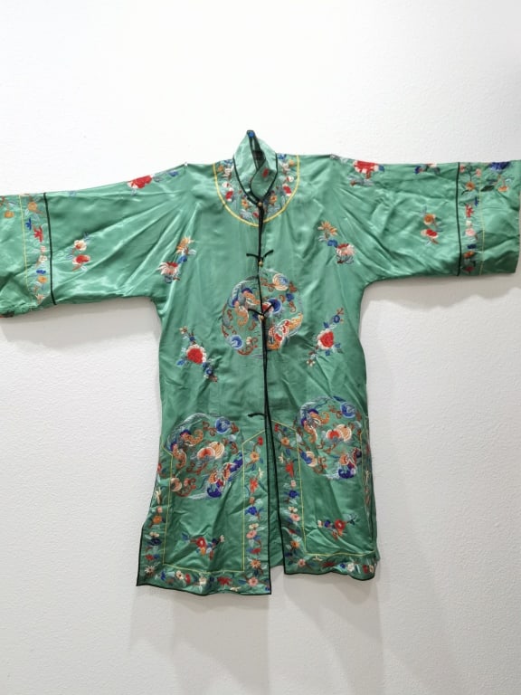Vintage Chinese Embroidered Woman's Robe on Green (1 of 5)