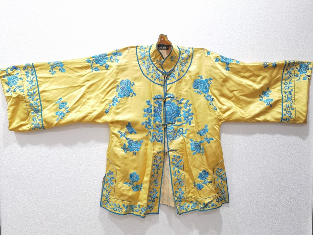 Vintage Chinese Embroidered Woman's Robe on Yellow (1 of 5)