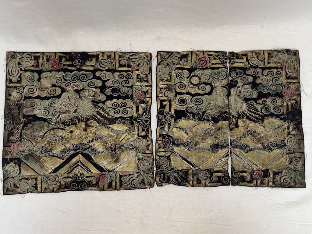Pr. of Qing Chinese Gold Thread Embroidered Rank B (1 of 4)