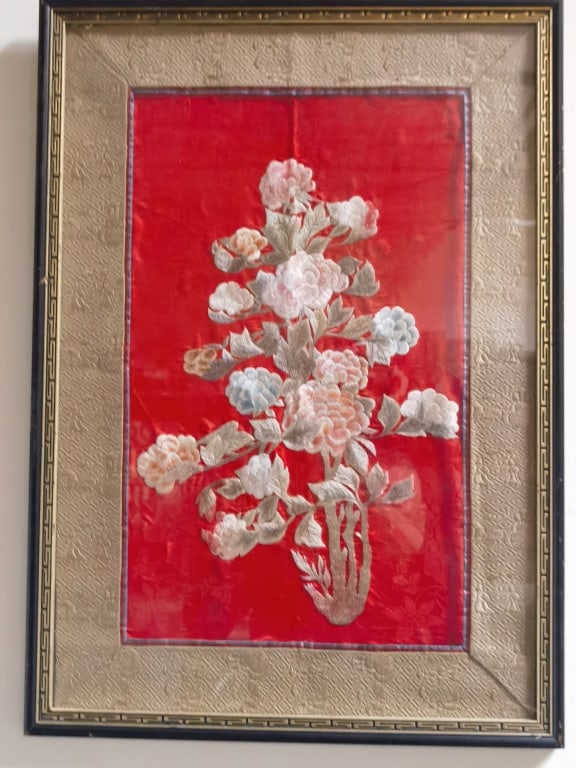 19th C. Chinese Longevity Embroidery Panel: 19th C. Chinese Longevity Embroidery Panel, 27.5in by 19.5in