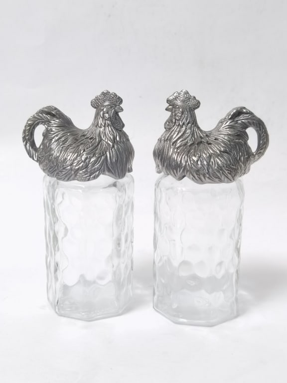 Arthur Court Pewter Rooster Salt/Pepper Shakes: Arthur Court Pewter Rooster Salt/Pepper Shakes, 5.75in