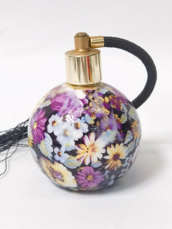 Vintage Flowers Bulbous Porcelain Perfume Bottle (1 of 4)