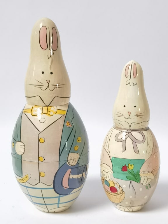 Signed Russian Easter Bunny Nesting Dolls - 2