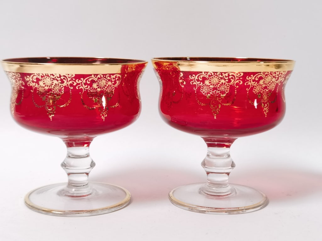(2) Vintage Bohemian Style Ruby Glass Dessert Coup (1 of 3)