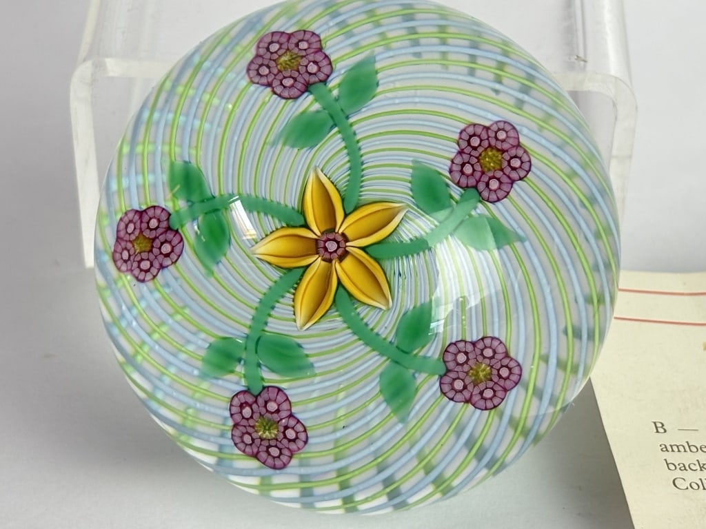 Limited Ed. Perthshire Swirl Floral Glass Paperwei: Limited Ed. Perthshire Swirl Floral Glass Paperweight, 158/300, 2in by 2.75in