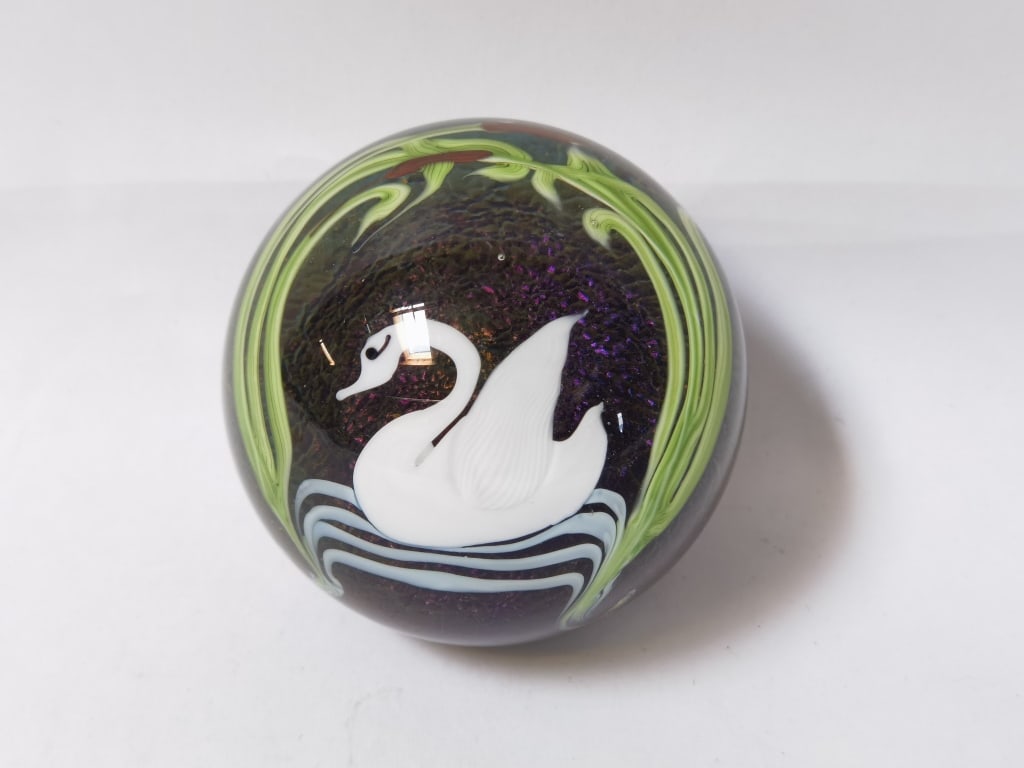 Limited Ed. Grant Randolph Studios White Swan Pape: Limited Ed. Grant Randolph Studios White Swan Paperweight, 82/8249, 2.5in