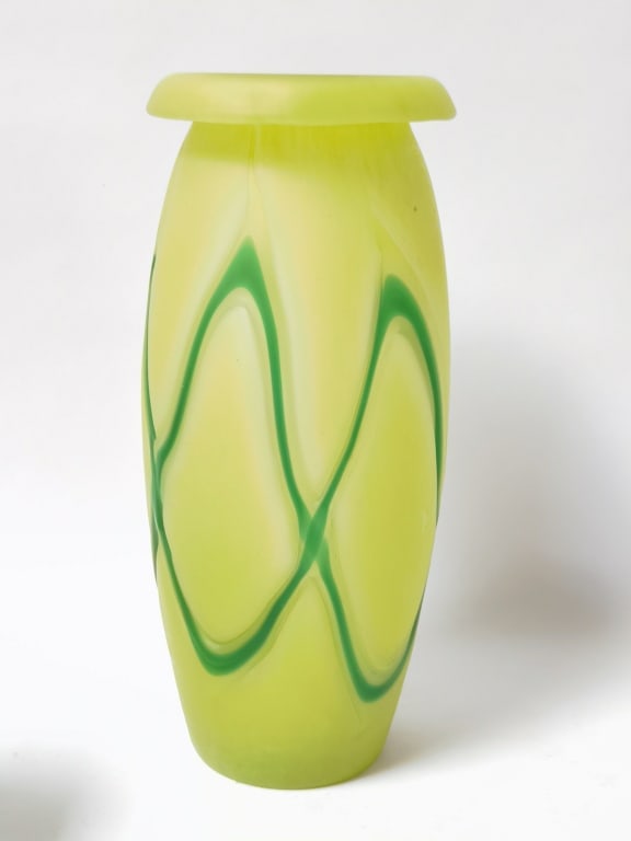 Large Frosted Lime Green Abstract Wave Vase: Large Frosted Lime Green Abstract Wave Vase, 13.5in by 5.5in